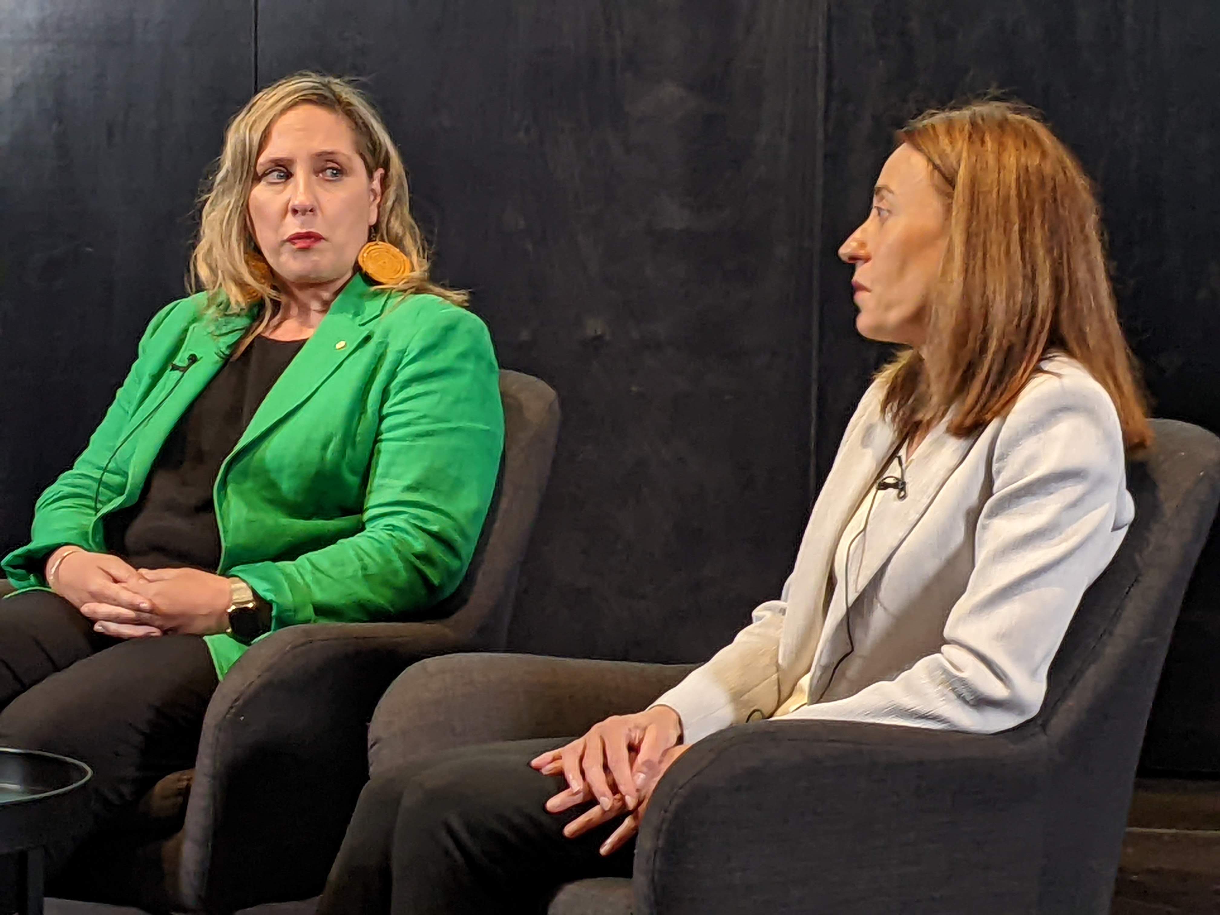 Associate Professor Misty Jenkins and Professor Sarah-Jane Dawson in conversation at the precision cancer care panel discussion.  