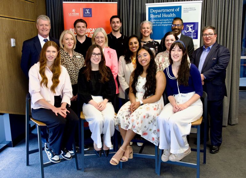 Members of the Rural Clinical School's class of 2025 with members of the Faculty of Medicine, Dentistry and Health Sciences