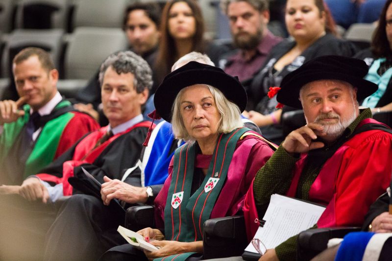Professor Ian Anderson and Professor Marcia Langton at the Narrm Oration after leading the academic procession.