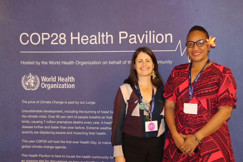 Ofa and Kathryn at the COP28 Health Pavilion in Dubai.