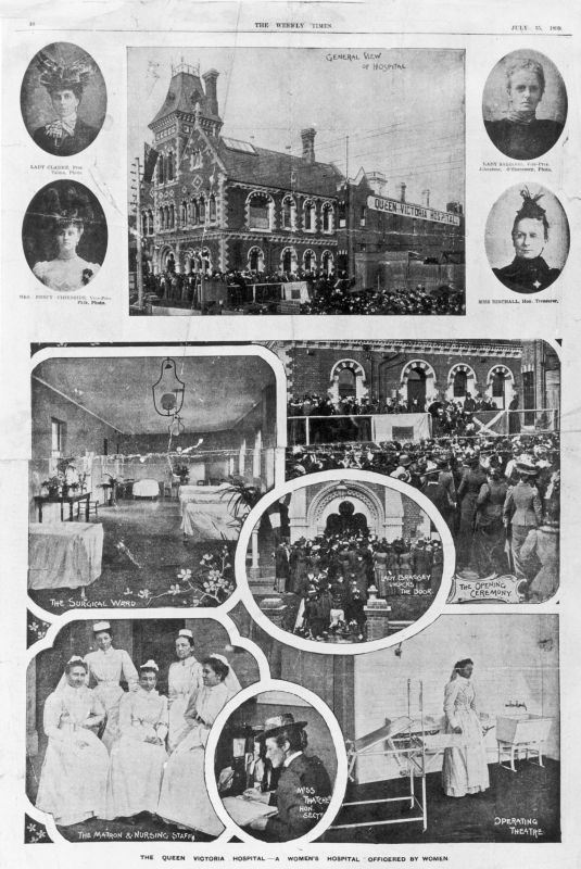 A newpaper page advertising the opening of The Queen Victoria Hospital in 1897.