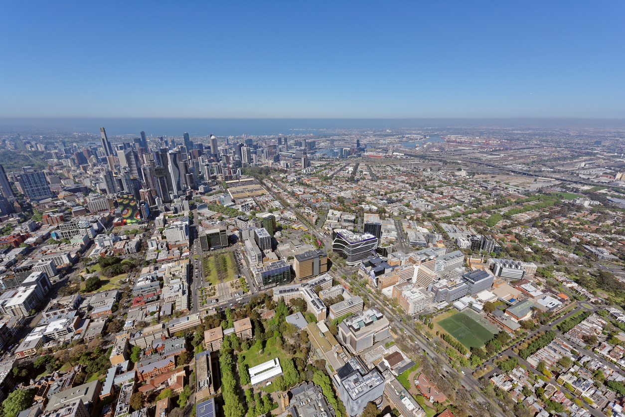 An aerial view of the Parkville Biomedical Precinct