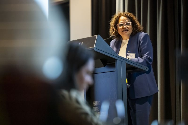 Professor Sandra Eades AO speaking at the Melbourne Poche Centre's 10 year anniversary dinner in 2025.